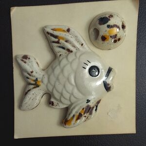 Anthropomorphic Fish W/ Bubble Chalkware Wall Decor UNOPENED!